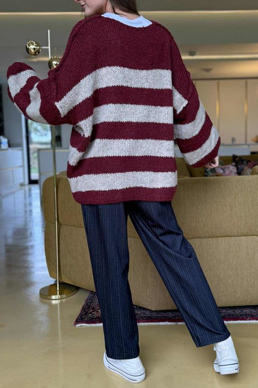 Big Softie Block Stripe Cobain Knit Burgundy